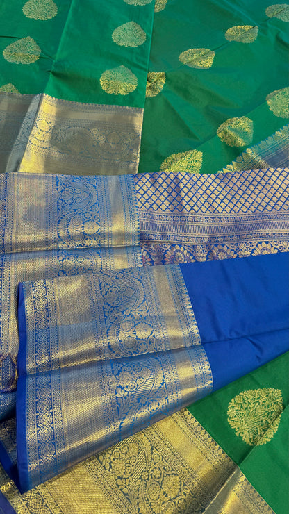 GREEN WITH CONTRAST BLUE SILK KANICHIPURAM SILK SAREE (SSKS57)