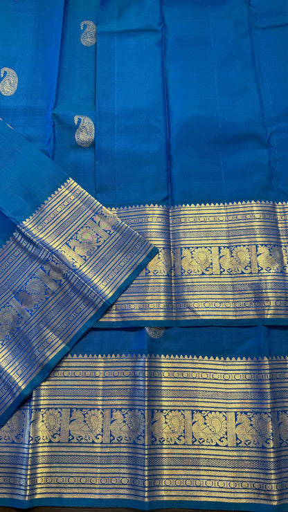 PEACOCK BLUE GOLD ZARI HANDLOOM KANCHIPURAM SILK SAREE (KSS303)