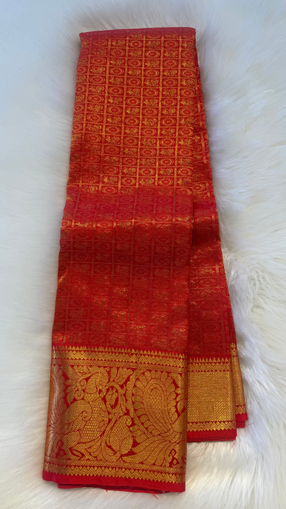 CHILLI RED FULL GOLD ZARI PURE HANDLOOM SILK SAREE(KSS 508)