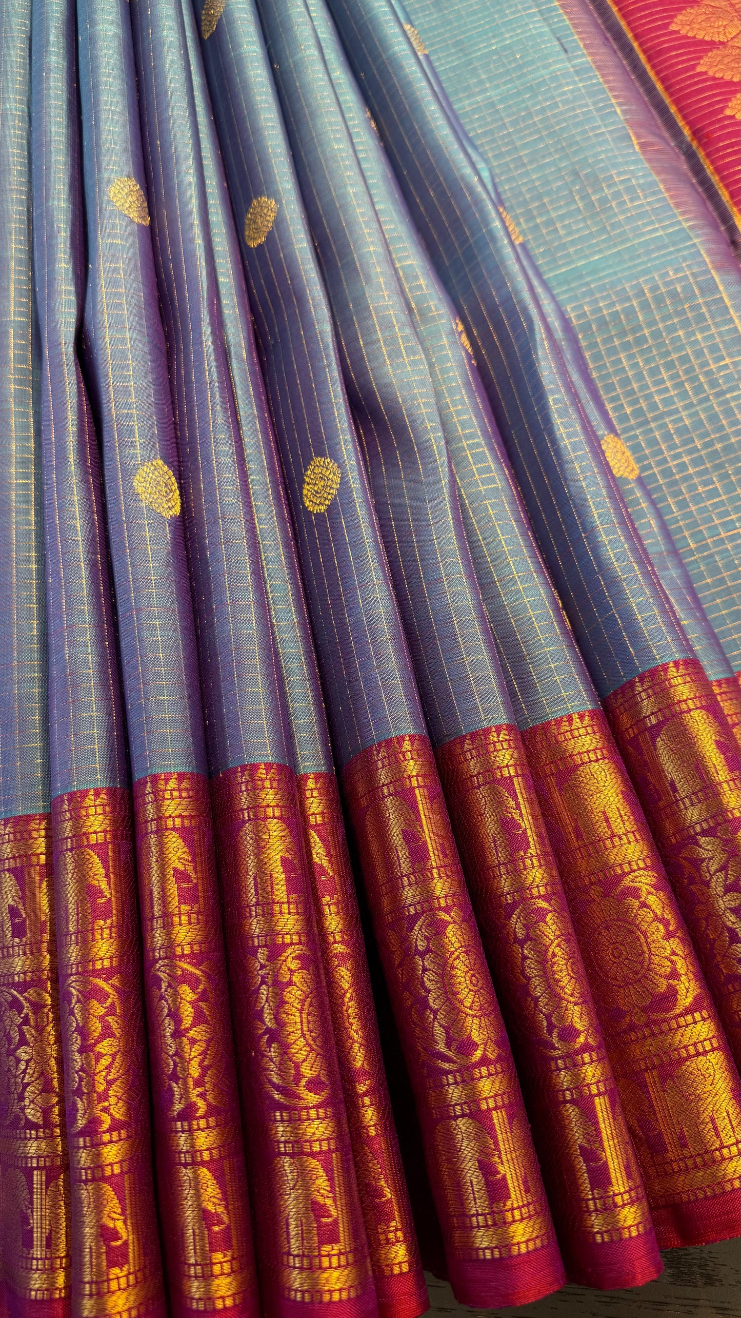 DUAL TONE UNICORN WITH CONTRAST PURPLE HANDLOOM KANICHIPURAM SILK SAREE (KSS227)