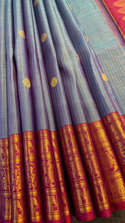 DUAL TONE UNICORN WITH CONTRAST PURPLE HANDLOOM KANICHIPURAM SILK SAREE (KSS227)