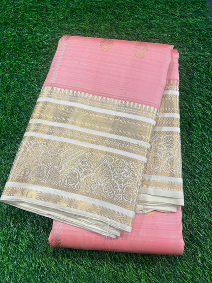 LIGHT SALMON PINK PURE KANCHIPURAM HANDLOOM SILK SAREE