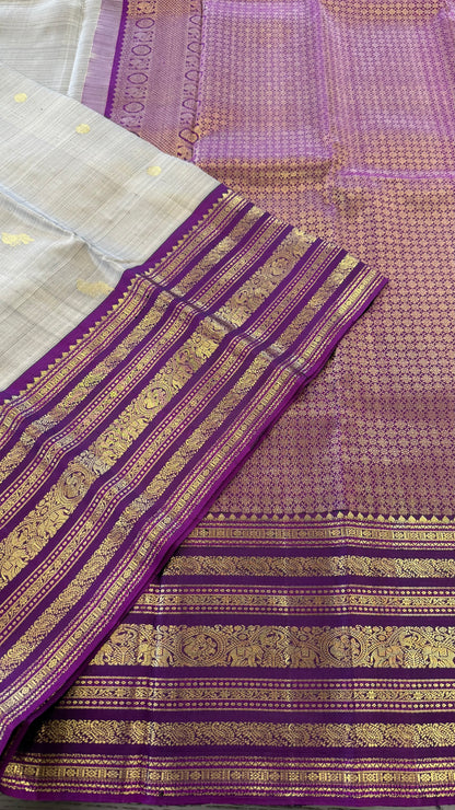 DUAL TONE TAUPRE GREY WITH CONTRAST PURPLE GOLD ZARI HANDLOOM KANICHIPURAM SILK SAREE (KSS211)
