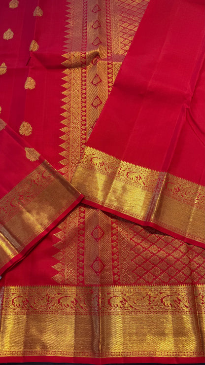 CHILI RED GOLD ZARI HANDLOOM KANICHIPURAM SILK SAREE (KSS103)