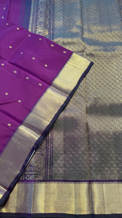 GRAPE PURPLE WITH CONTRAST DUAL TONE PURPLE GOLD ZARI HANDLOOM KANCHIPURAM SILK SAREE (KSS216)