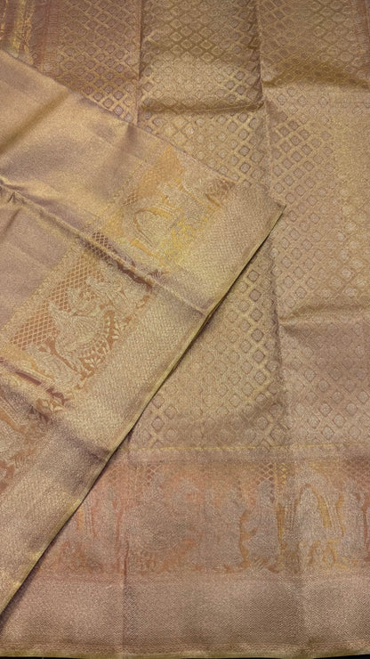 GOLDENISH PINK FULL ZARI HANDLOOM KANCHIPURAM SILK SAREE (KSS442)