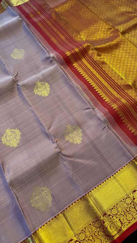 ROSEY CHEEK WITH CONTARST MAROON GOLD ZARI HANDLOOM KANCHIPURAM SILK SAREE (KSS346)
