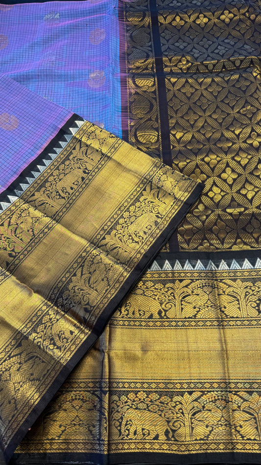 DUAL TONE PINK PURPLE WITH CONTRAST DARK BROWN MANGALAGIRI SILK COTTON (MSC04)