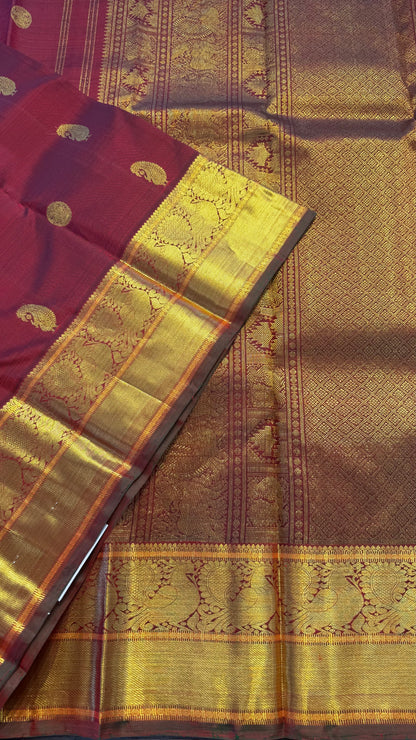 MAROON GOLD ZARI HANDLOOM KANICHIPURAM SILK SAREE (KSS124)