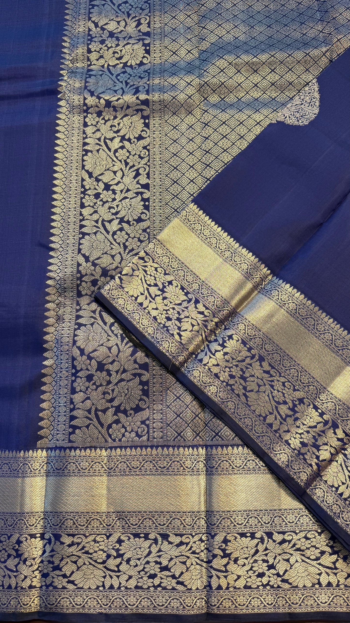 NAVY BLUE GOLD ZARI HANDLOOM KANCHIPURAM SILK SAREE (KSS347)