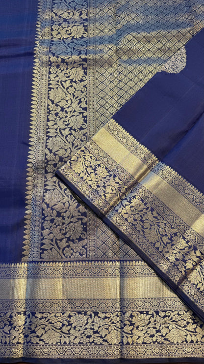NAVY BLUE GOLD ZARI HANDLOOM KANCHIPURAM SILK SAREE (KSS347)