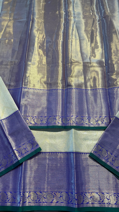 CHAMPAGNE GOLD WITH CONTRAST BLUE SEMI SILK KANCHIPURAM SILK SAREE (SSKS69)