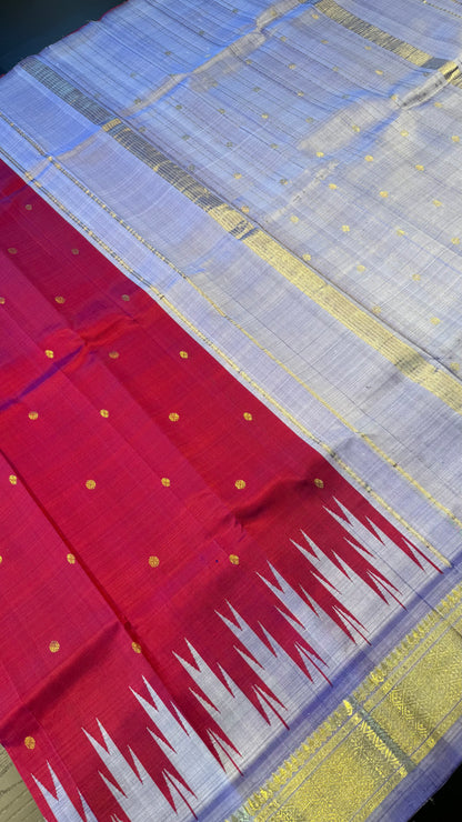 RASBERRY DUAL TONE WITH THALAMPOO LAVENDER BORDER PURE HANDLOOM KANCHIPURAM SINGLE SIDE BORDER SILK SAREE (KSSB 42)