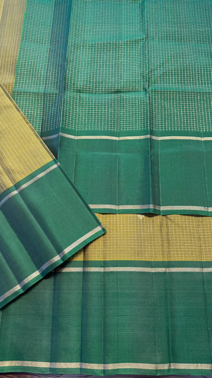 OLIVE GREEN WITH CONTRAST GREEN HANDLOOM KANCHIPURAM SILK SAREE (KSS449)