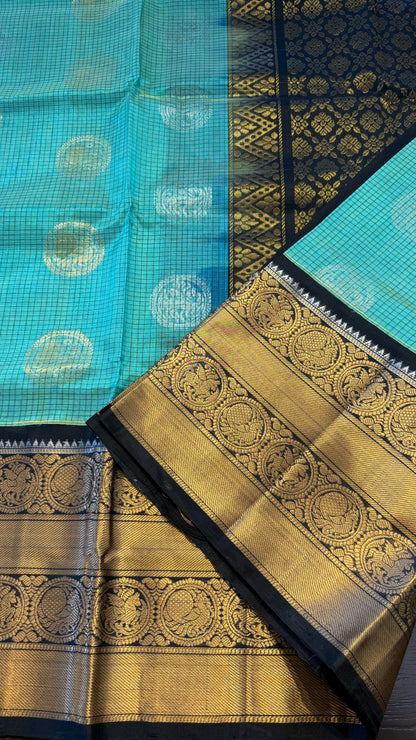 MINT WITH CONTRAST BLACK MANGALAGIRI SILK COTTON (MSC02)