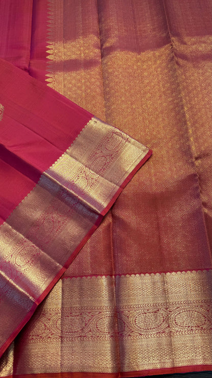 DUAL TONE KANAKAMBARAM ORANGE HANDLOOM KANCHIPURAM SILK SAREE (KSS395)