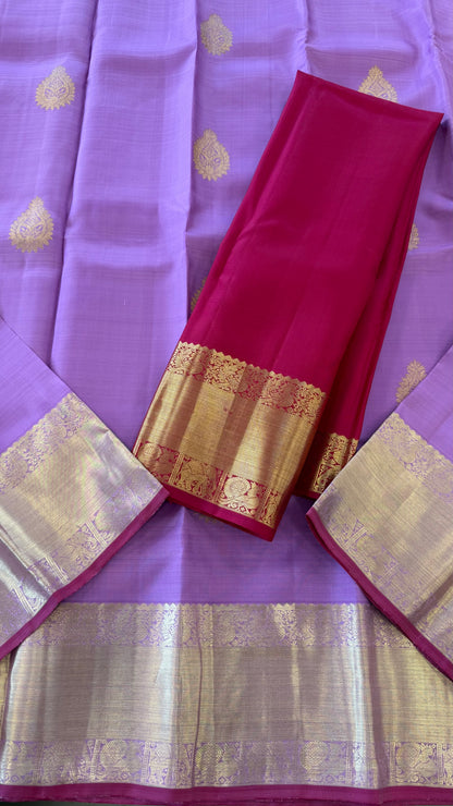 LILAC WITH CONTRAST PINK GOLD ZARI HANDLOOM KANICHIPURAM SILK SAREE (KSS206)