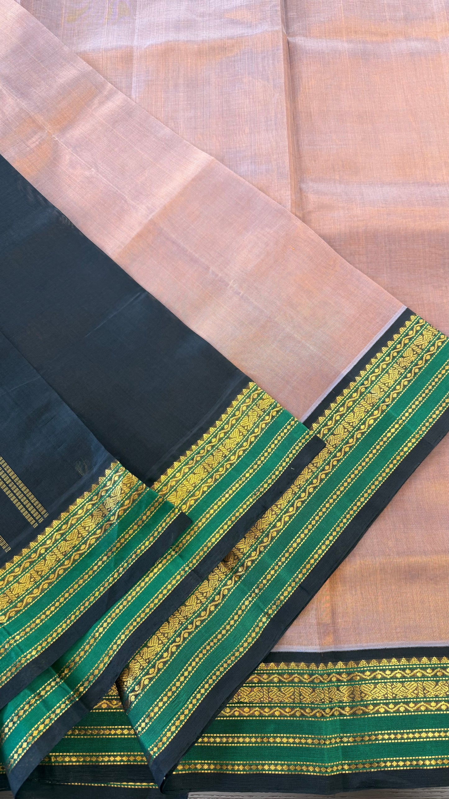 RUST GOLD WITH CONTRAST BLACK KANCHIPURAM SILK COTTON (KSC73)