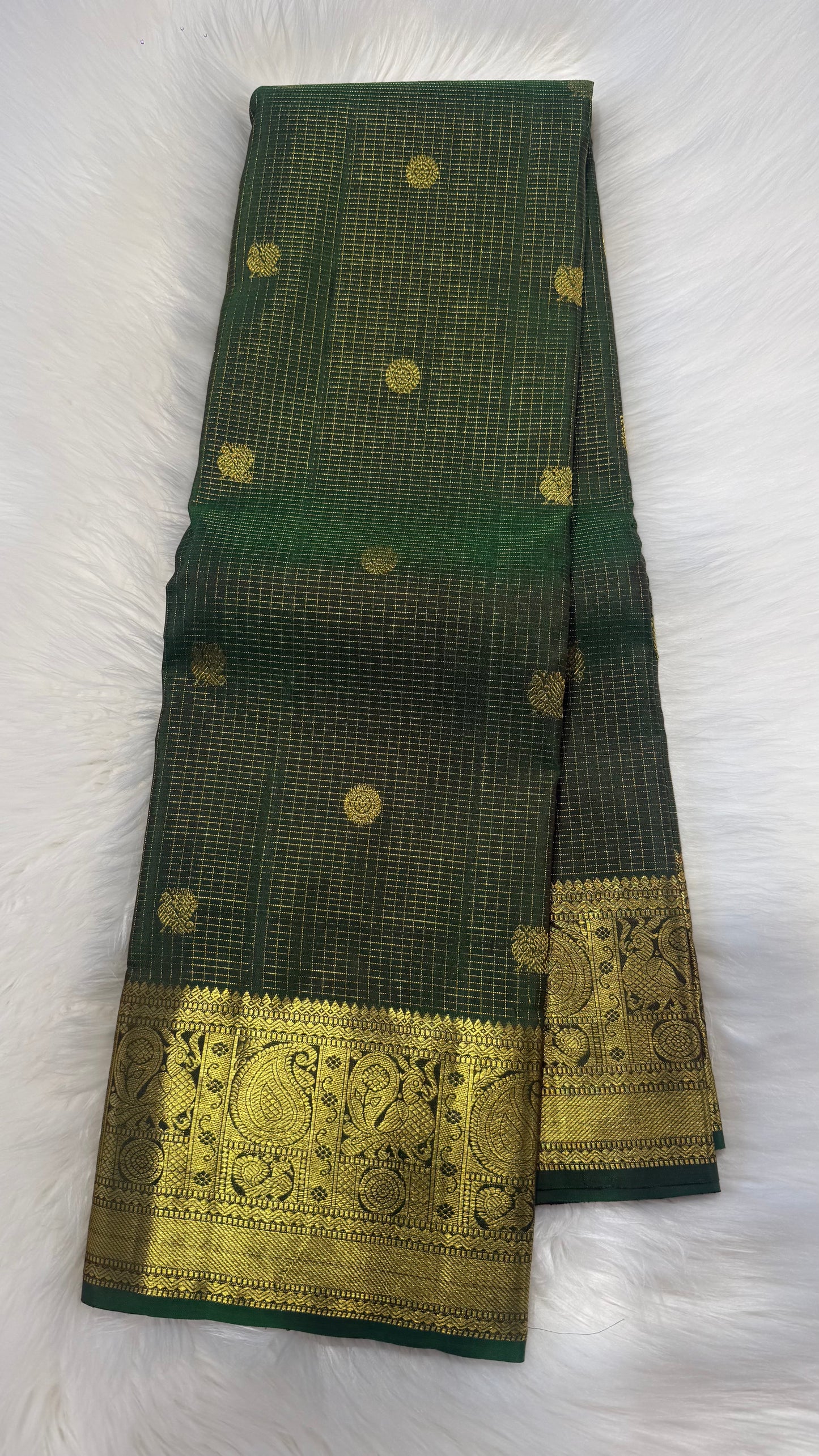 HUNTER GREEN PURE KANCHIPURAM HANDLOOM SILK SAREE SILK(KSS 573)
