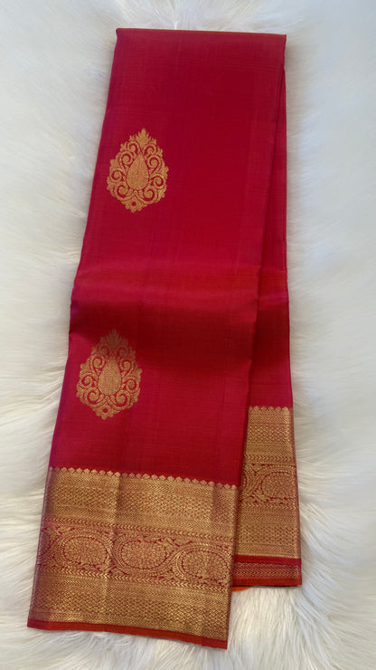DUAL TONE KANAKAMBARAM ORANGE HANDLOOM KANCHIPURAM SILK SAREE (KSS395)