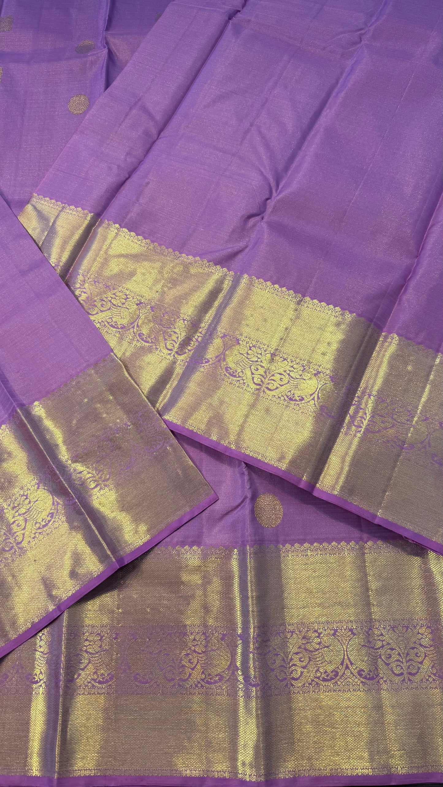 LIGHT PASTEL PURPLE SELF GOLD ZARI HANDLOOM KANICHIPURAM SILK SAREE (KSS89)