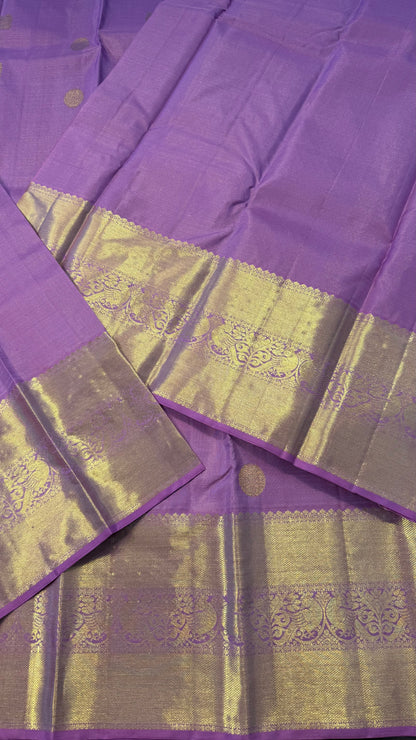 LIGHT PASTEL PURPLE SELF GOLD ZARI HANDLOOM KANICHIPURAM SILK SAREE (KSS89)