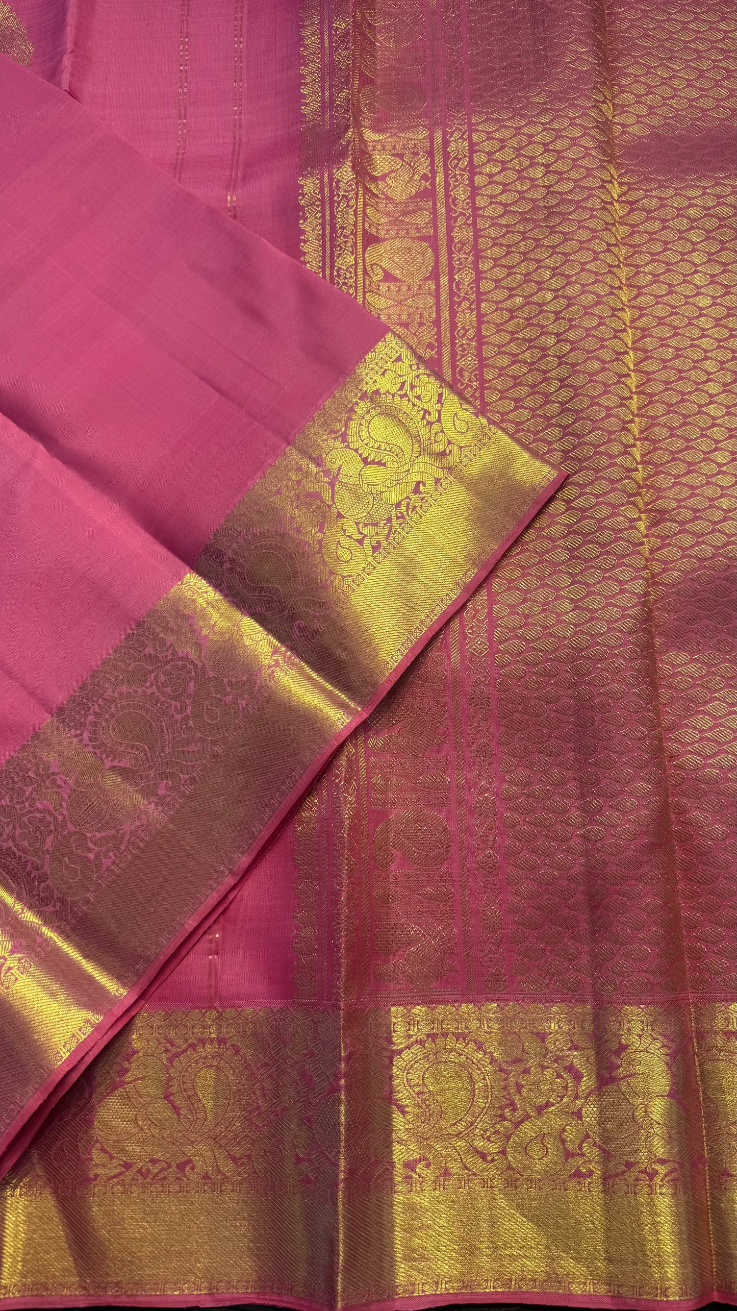 BRIGHT PINK GOLD ZARI HANDLOOM KANCHIPURAM SILK SAREE (KSS362)