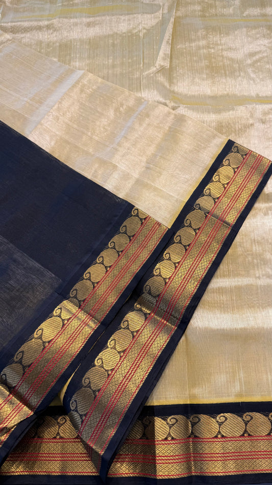 GOLD WITH CONTRAST BLACK KANCHIPURAM SILK COTTON SAREE (KSC10)