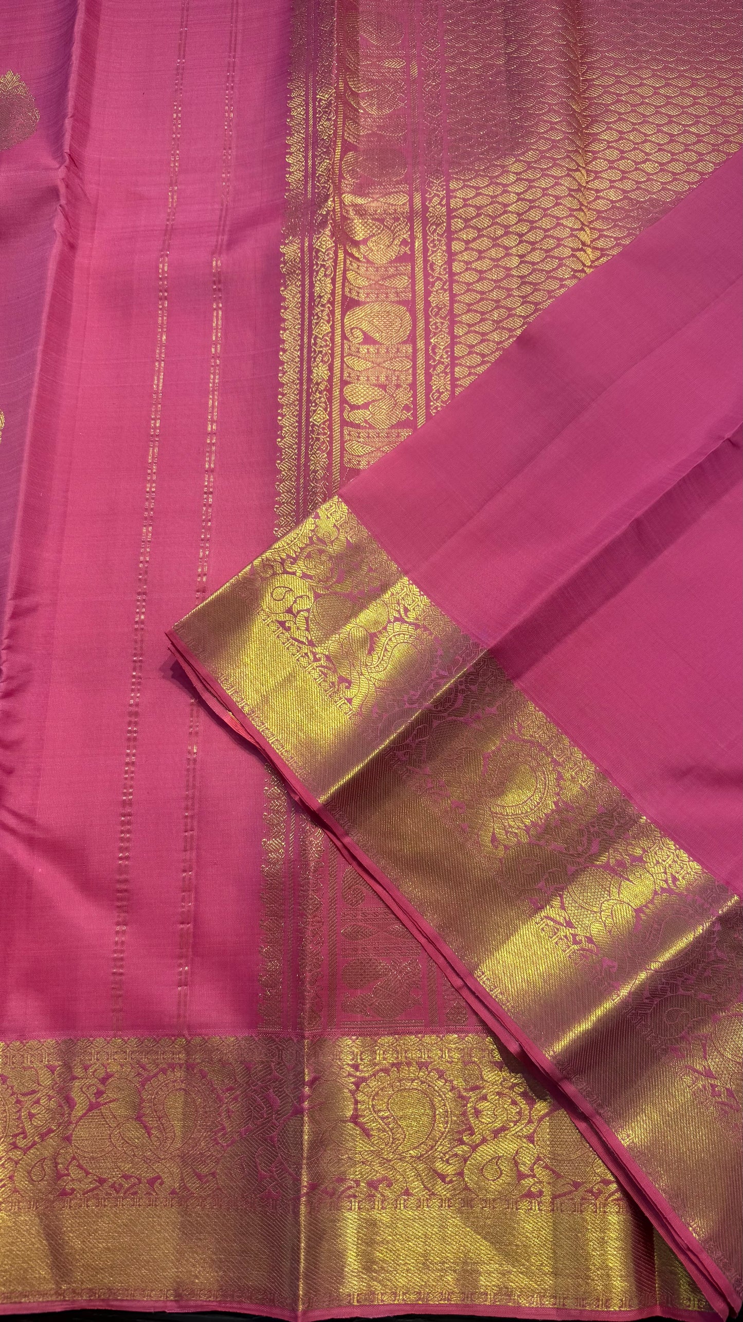 BRIGHT PINK GOLD ZARI HANDLOOM KANCHIPURAM SILK SAREE (KSS362)