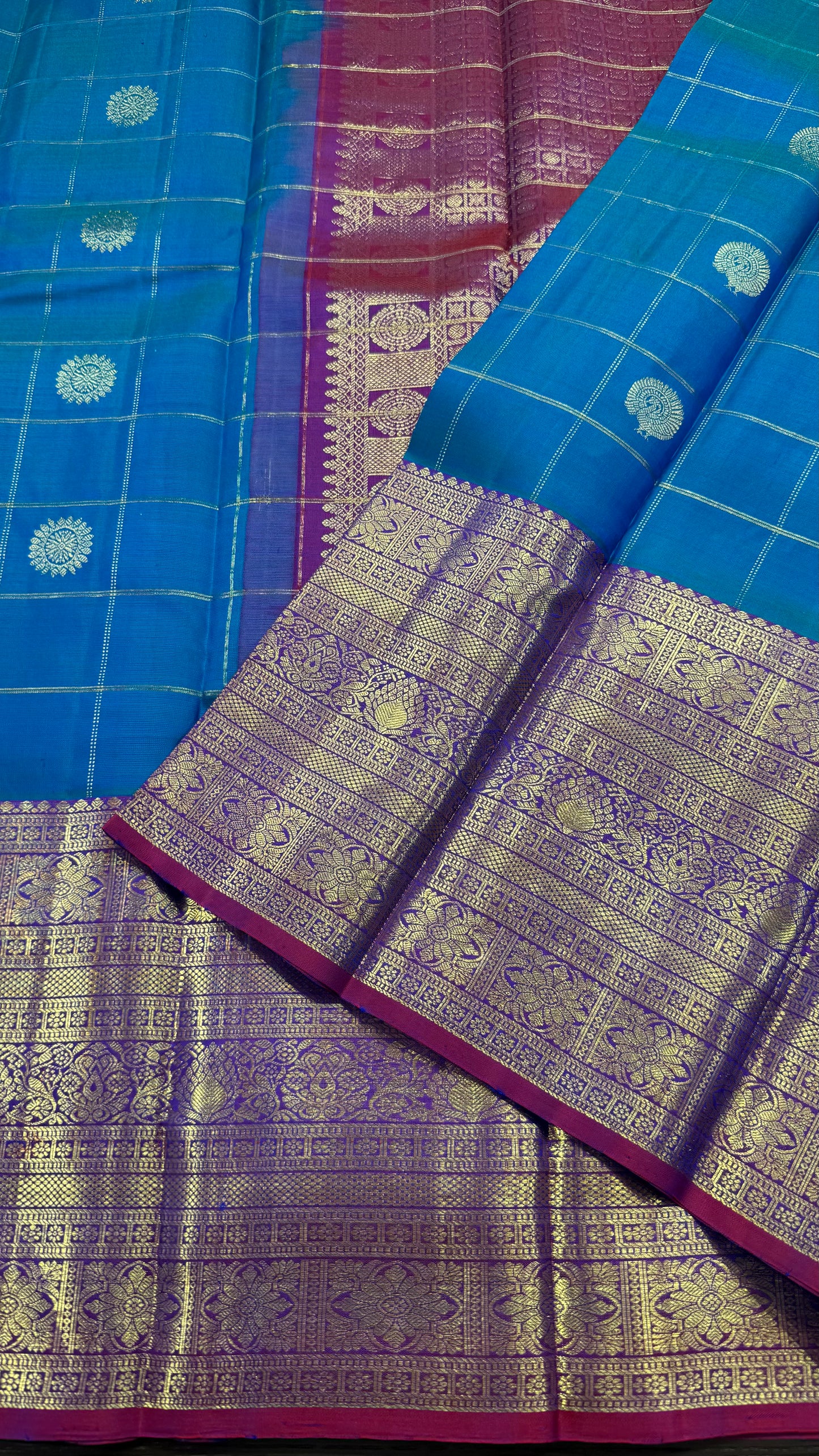 BLUISH GREEN HANDLOOM KANCHIPURAM  SILK SAREE(KSS 587)