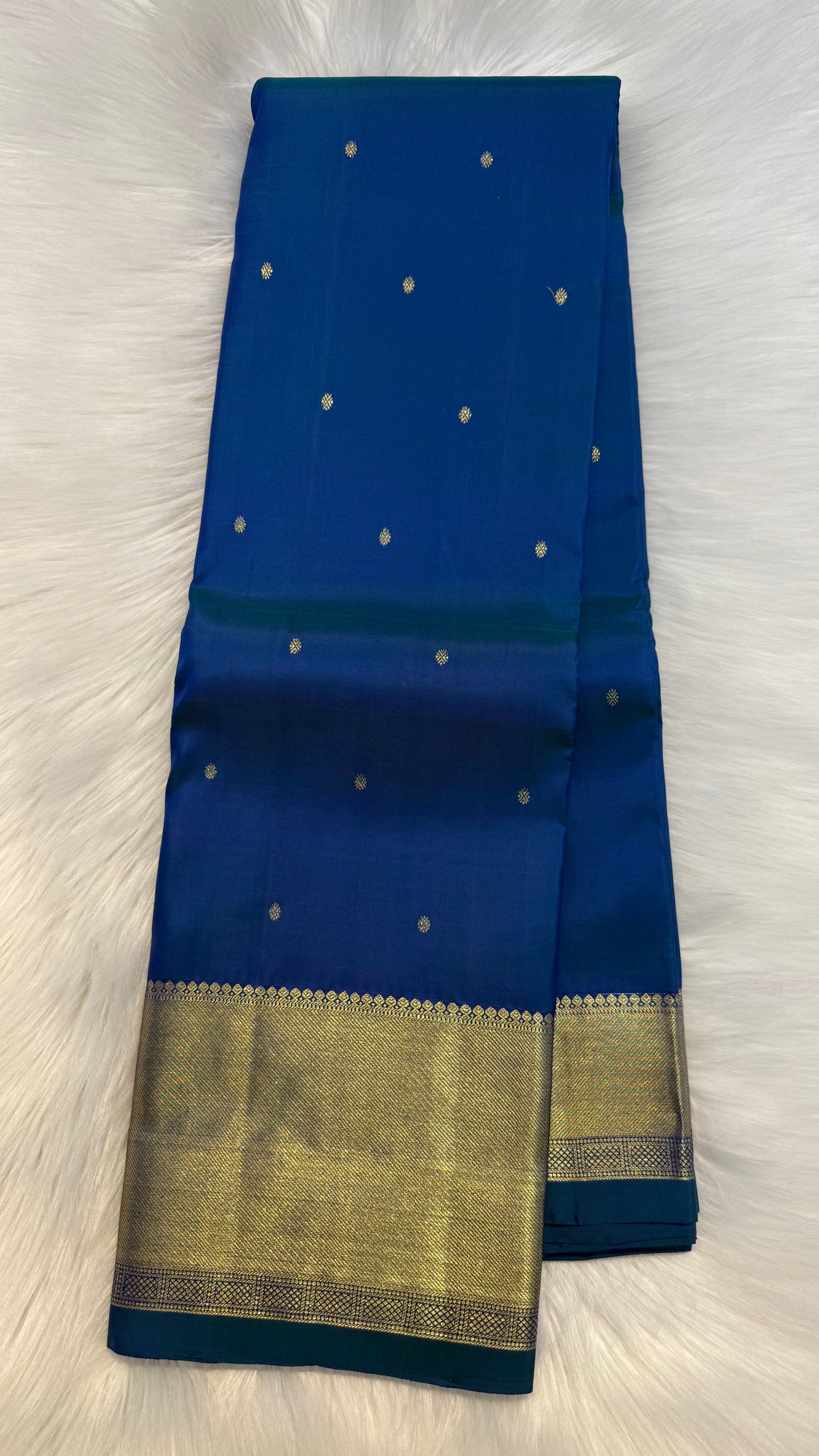 PEACOCK BLUE GOLD ZARI HANDLOOM KANCHIPURAM SILK SAREE (KSS423)