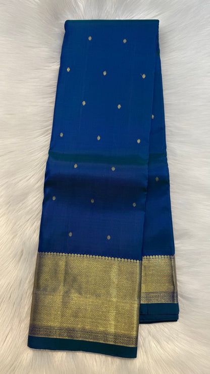 PEACOCK BLUE GOLD ZARI HANDLOOM KANCHIPURAM SILK SAREE (KSS423)