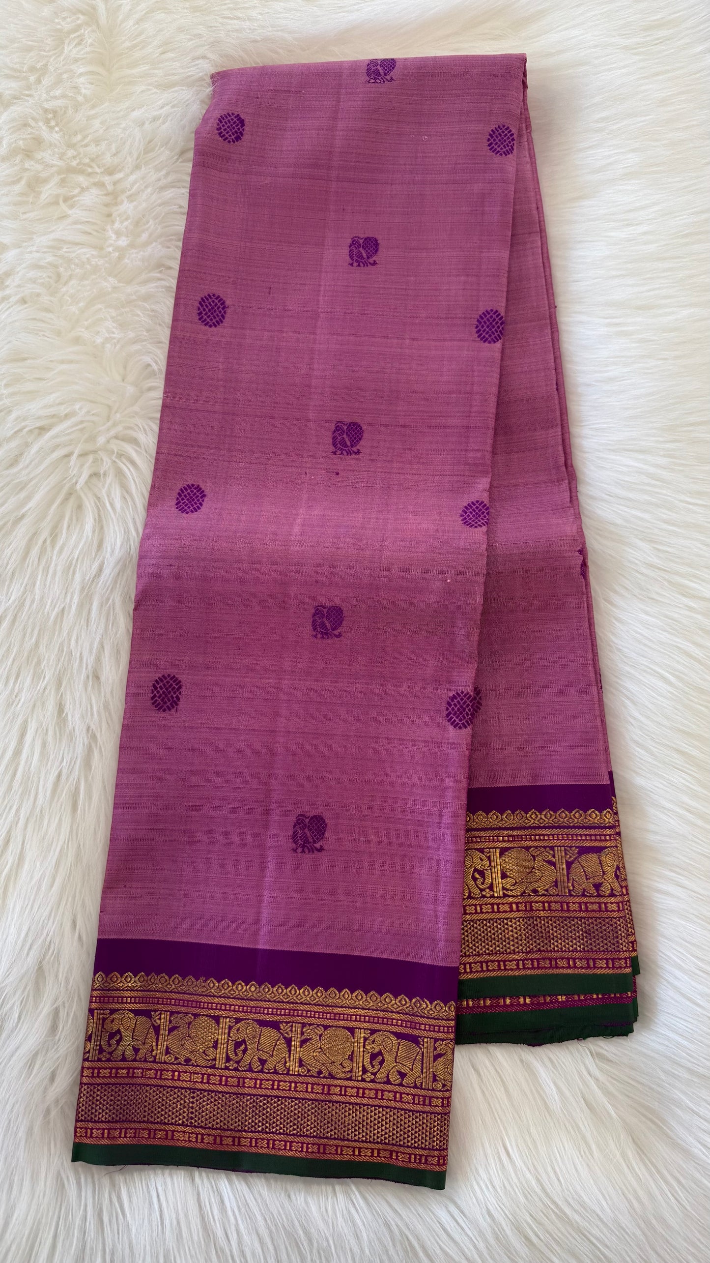 PINK WITH CONTRAST PURPLE GOLD ZARI HANDLOOM KANICHIPURAM SILK SAREE (KSS150)