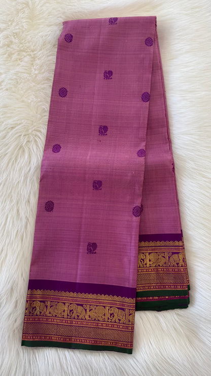 PINK WITH CONTRAST PURPLE GOLD ZARI HANDLOOM KANICHIPURAM SILK SAREE (KSS150)