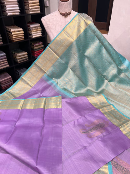 PASTEL LAVENDER PURPLE KANCHIPURAM HANDLOOM SILK SAREE