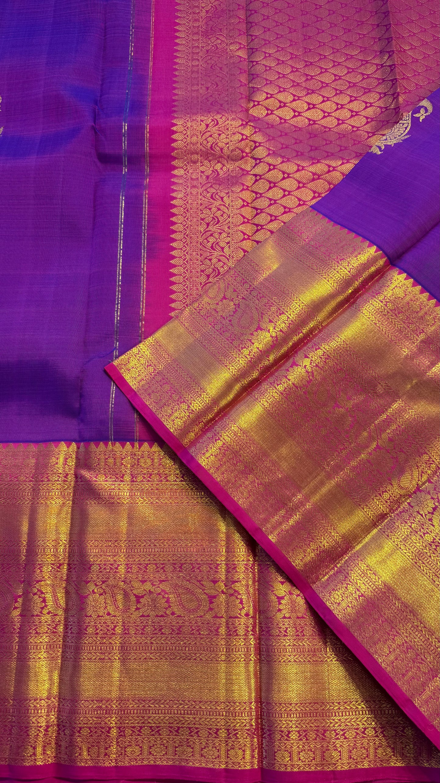 VADAMALLI PURPLE WITH CONTRAST RANI PINK GOLD ZARI HANDLOOM KANCHIPURAM SILK SAREE (KSS413)