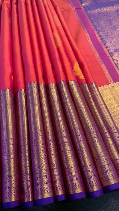 KANAKAMBARAM PINK WITH CONTRAST PURPLE HANDLOOM KANICHIPURAM SILK SAREE (KSS45)