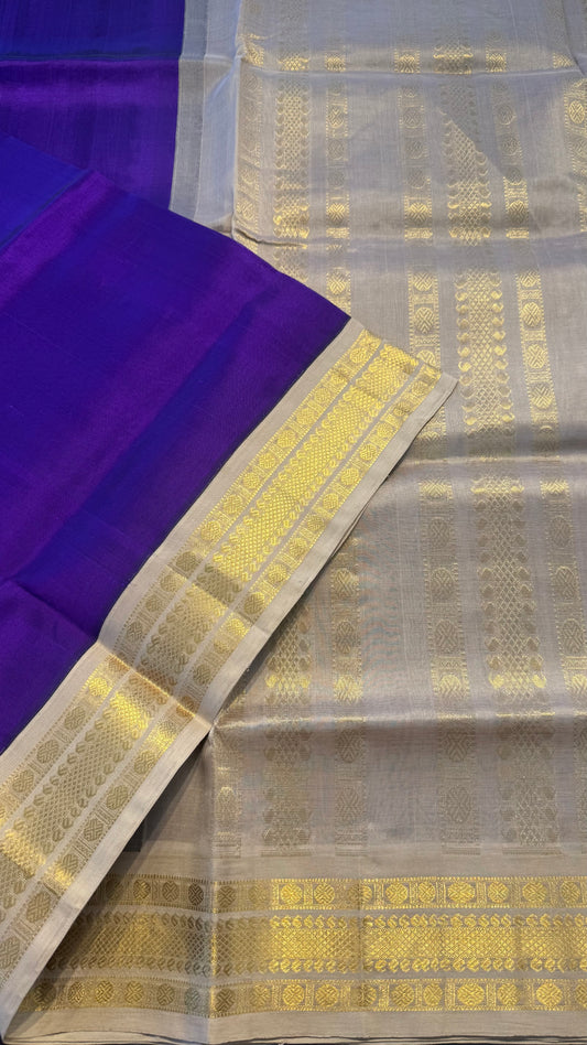 VADAMALLI PURPLE WITH CONTRAST CREAM HANDLOOM KANCHIPURAM SILK COTTON (KSC21)