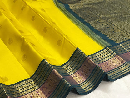 CANARY YELLOW WITH PEACOCK TEAL BLUE & PURPLE TRADITIONAL BORDER KSC 01