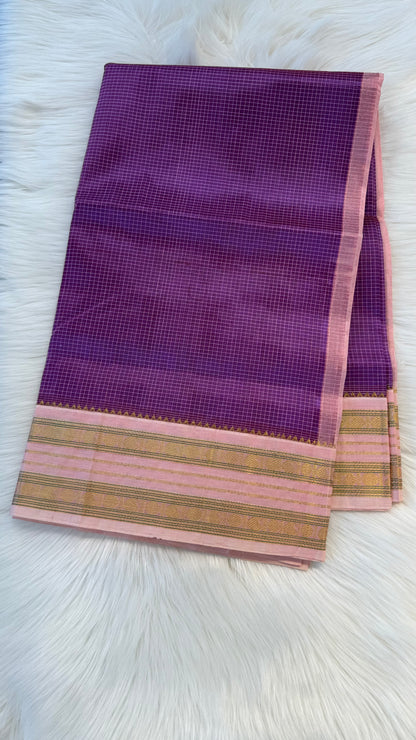 KATTAM VIOLET WITH CONTRAST LIGHT PINK KANCHIPURAM SILK COTTON (KSC22)