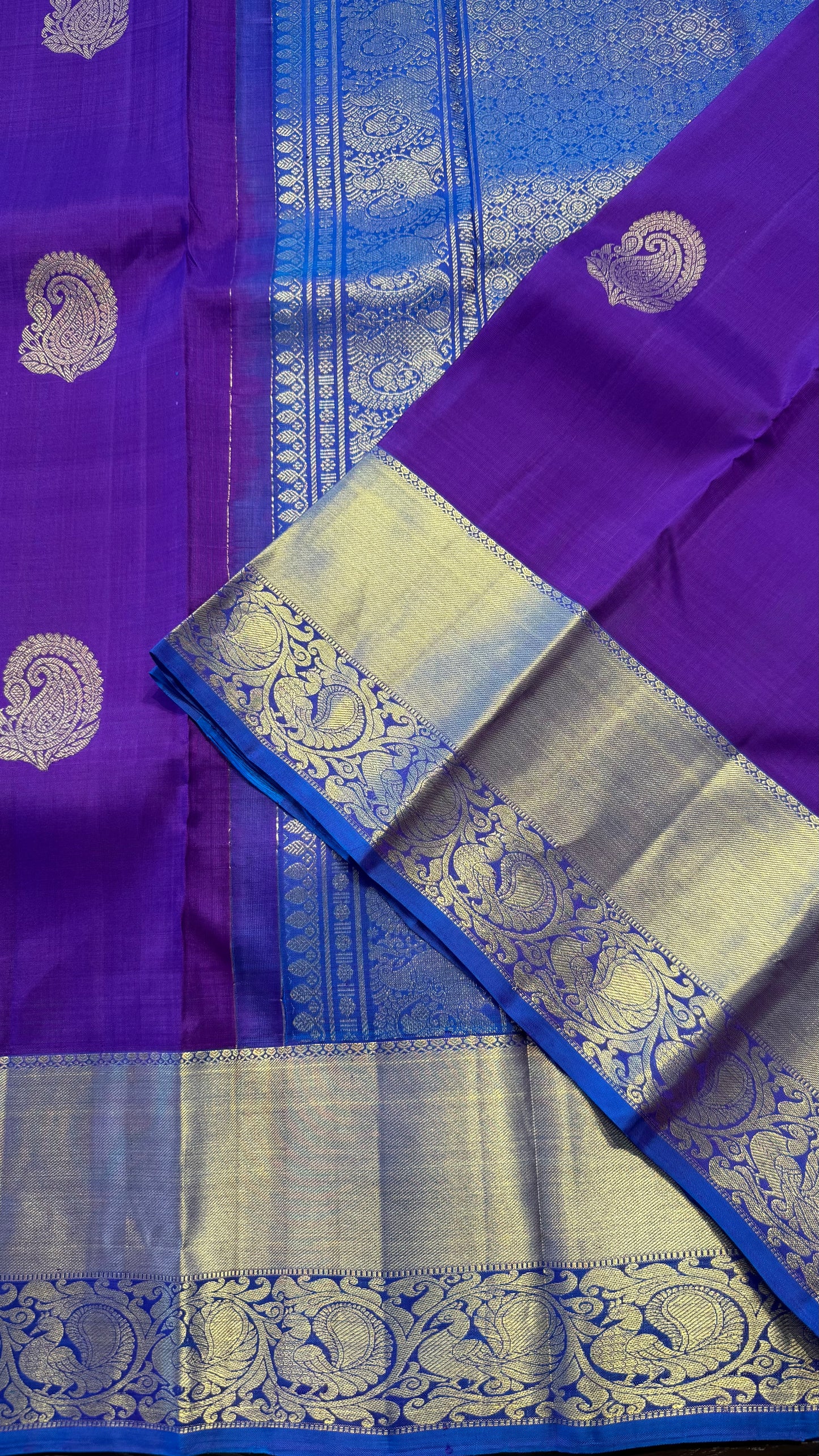 VADAMALLI PURPLE WITH DUAL TONE BLUE GOLD ZARI HANDLOOM KANCHIPURAM SILK SAREE (KSS374)
