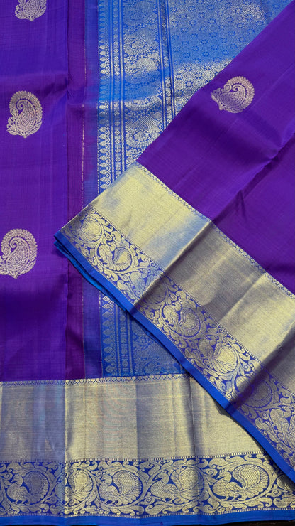 VADAMALLI PURPLE WITH DUAL TONE BLUE GOLD ZARI HANDLOOM KANCHIPURAM SILK SAREE (KSS374)