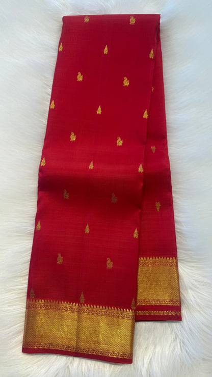CHILI RED GOLD ZARI HANDLOOM KANICHIPURAM SILK SAREE (KSS336)