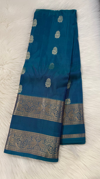 TRADITIONAL BLUE RETTAI PETTA GOLD ZARI HANDLOOM KANICHIPURAM SILK SAREE (KSS270)