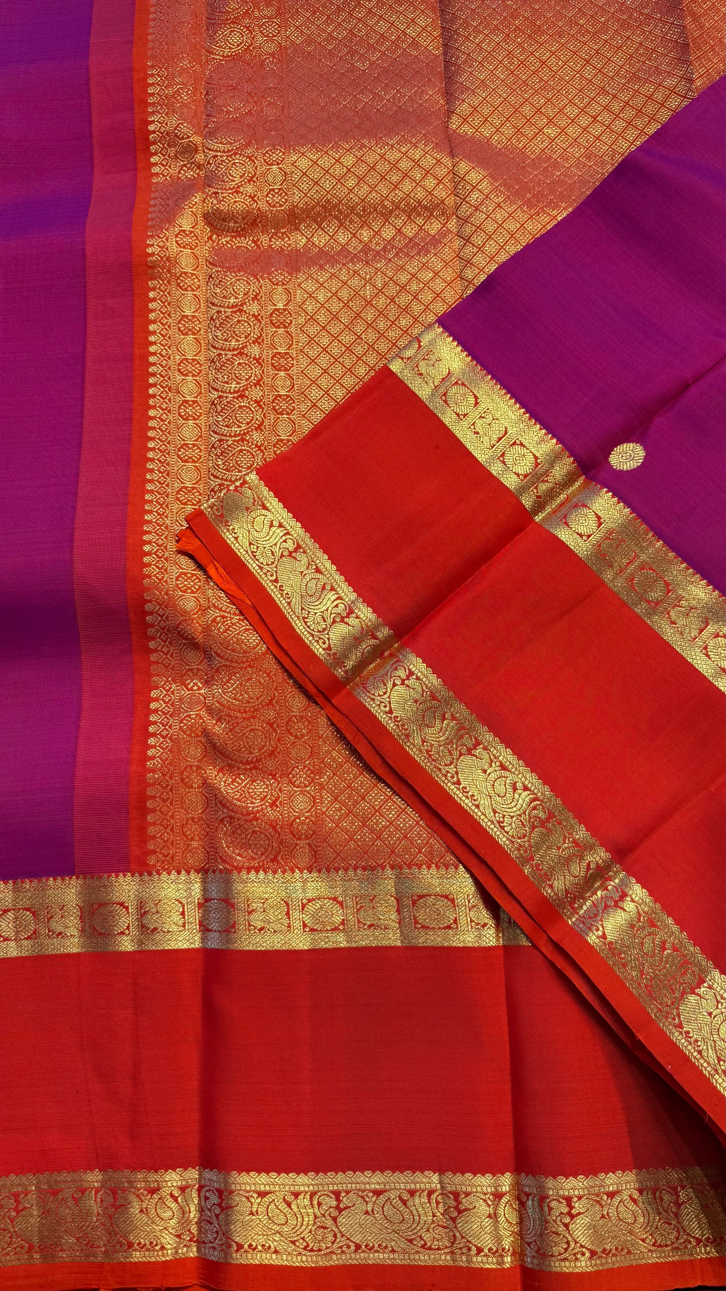 VADAMALLI PURPLE WITH CONTRAST ORANGE GOLD ZARI HANDLOOM KANCHIPURAM SILK SAREE (KSS419)