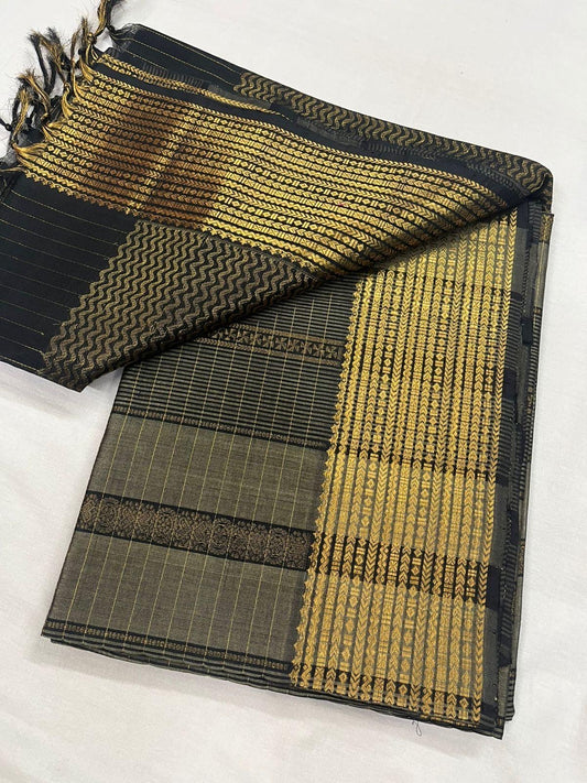 BLACK HANDLOOM KANCHIPURAM SILK COTTON (KSC103)