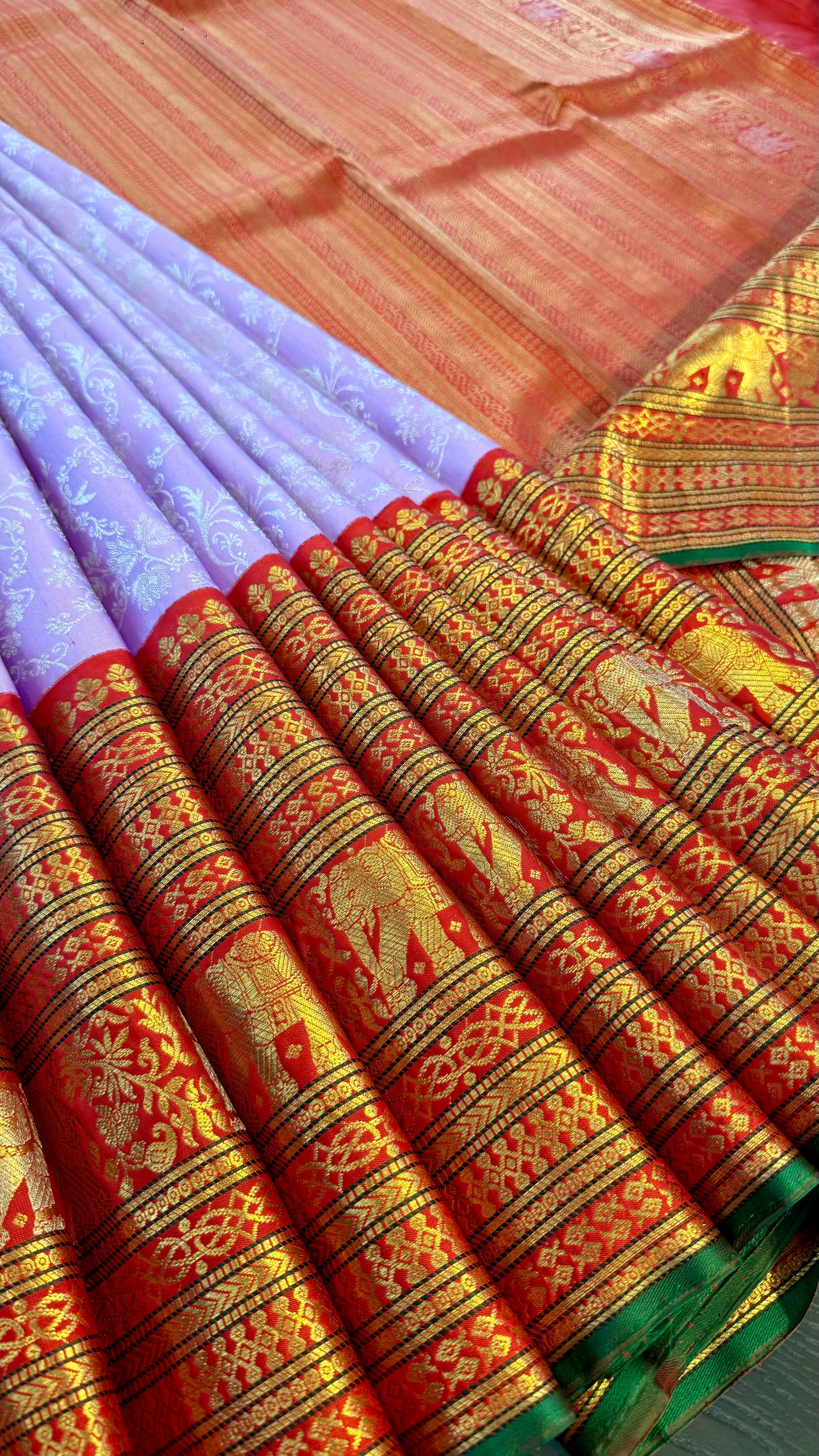 BRIDAL PASTEL LILAC PURPLE GOLD & SILVER ZARI HANDLOOM KANICHIPURAM SILK SAREE (KSS97)