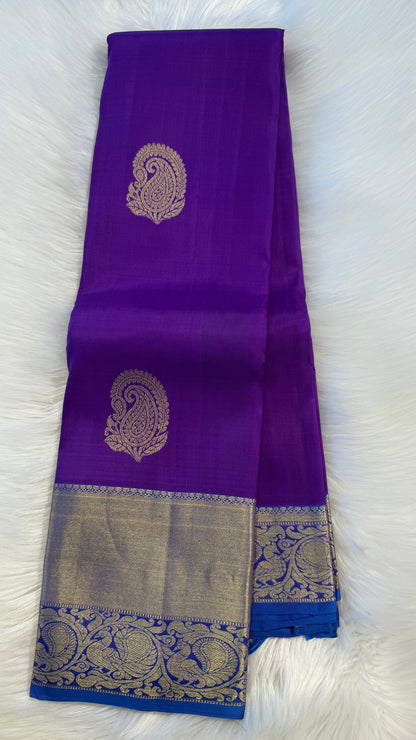 VADAMALLI PURPLE WITH DUAL TONE BLUE GOLD ZARI HANDLOOM KANCHIPURAM SILK SAREE (KSS374)