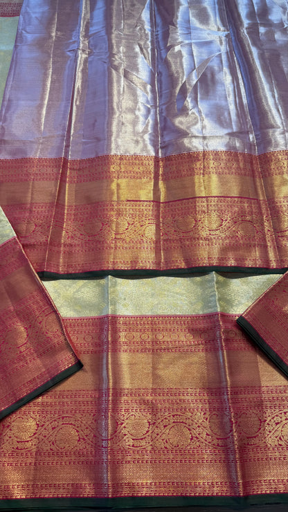 CHAMPAGNE WITH CONTRAST PINK SEMI SILK KANCHIPURAM SILK SAREE (SSKS62)