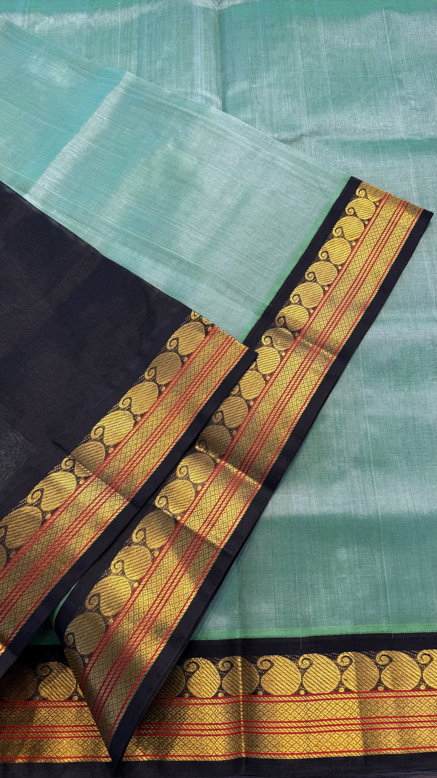 SAGE GREEN WITH CONTRAST BLACK KANCHIPURAM SILK COTTON (KSC19)